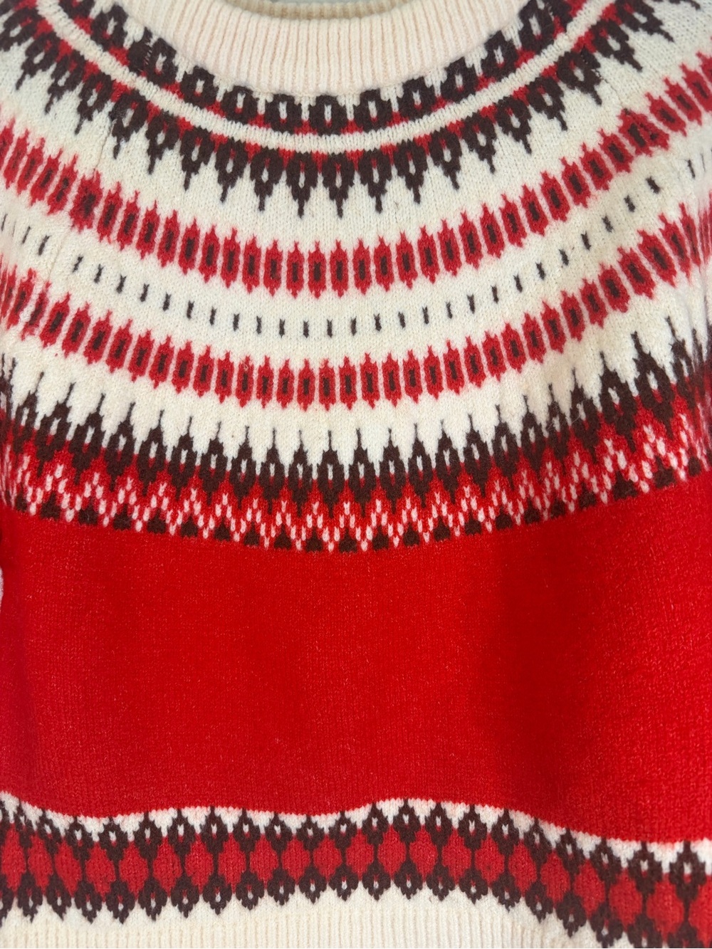  RAISONNEL Fair Isle Crewneck Sweater Red Cream Nordic Knit Anthropologie Sz - Picture 8 of 8